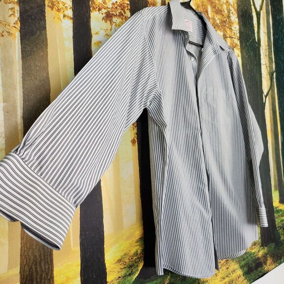 Brooks Brothers 346 Black Pinstripe Button Down Shirt Long Sleeve Mens 17-4/5 XL - Picture 2 of 7